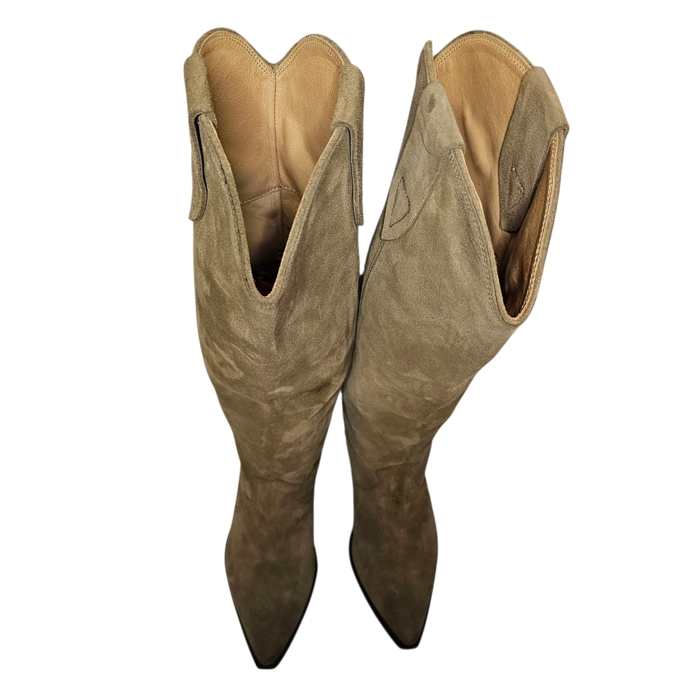 Isabel Marant Denvee Cowboy Boots - Women's Size 39 - Knee High Taupe Suede - Picture 5 of 15